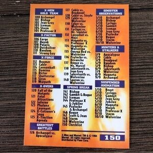 X-Men ’95 Fleer Ultra trading card: Greatest Battles: Checklist #150